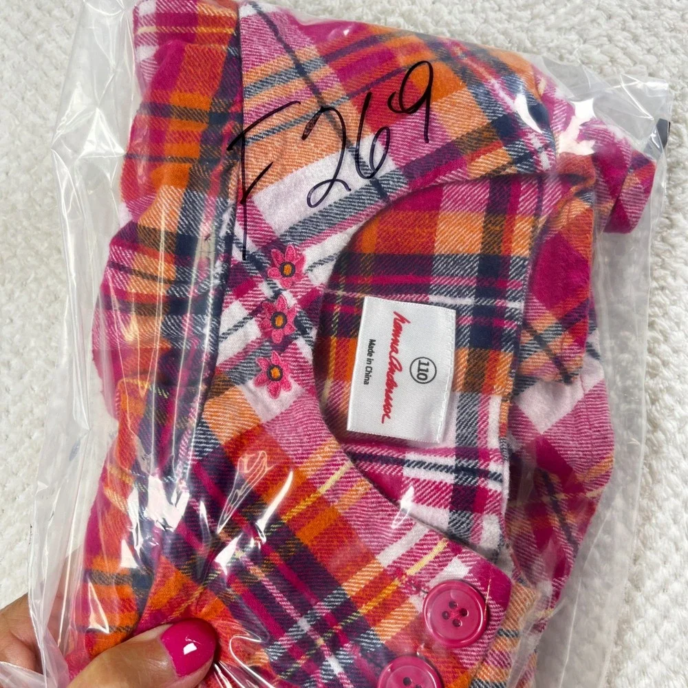 Hanna Andersson Girl's‎ Dress Size 110 Plaid Sleeveless Buttons Ruffle Hem